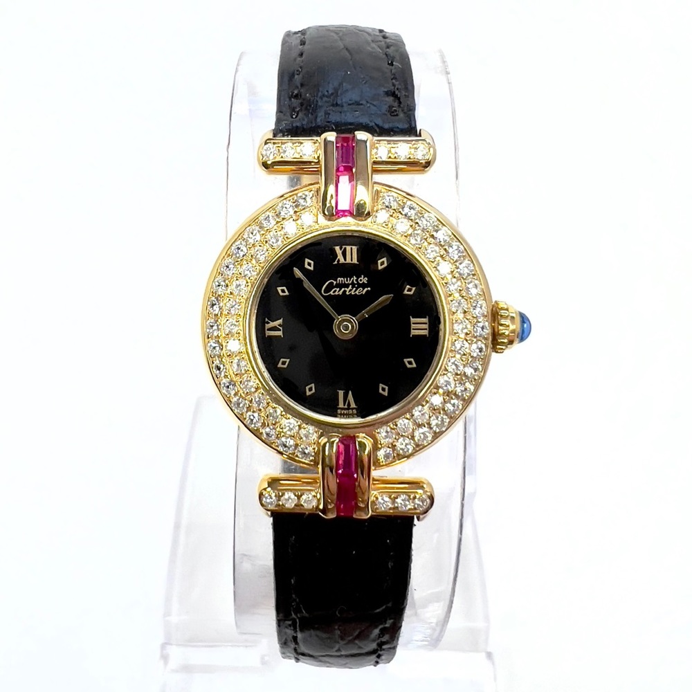 CARTIER VERMEIL COLISEE Quartz 24mm GP Silver .87TCW DIAMONDS & Red Rubies Watch